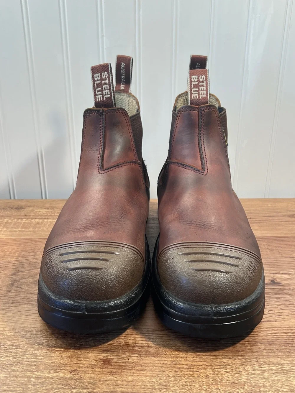 Steel Blue Men’s Brown Pull-On Work Chelsea Boots Steel Toe Safety Shoe Size 10